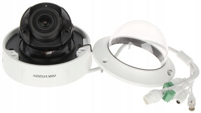 Hikvision AcuSense DS-2CD2743G2-IZS 4MP Outdoor Network Dome Camera with Night Vision and 2.8-12 mm Lens White Wires Top View