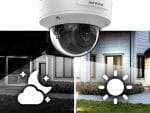 Hikvision AcuSense DS-2CD2743G2-IZS 4MP Outdoor Network Dome Camera with Night Vision and 2.8-12 mm Lens White Wires Day Nite