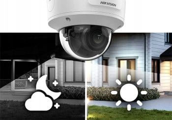 Hikvision AcuSense DS-2CD2743G2-IZS 4MP Outdoor Network Dome Camera with Night Vision and 2.8-12 mm Lens White Wires Day Nite