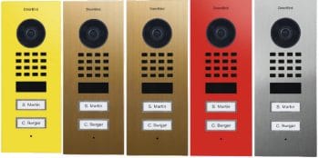 Multi-tenant buildings and businesses can use the D1102V flush-mount IP video door station with two units, two call buttons and a flush-mount housing