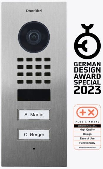 Multi-tenant buildings and businesses can use the D1102V flush-mount IP video door station with two units, two call buttons and a flush-mount housing