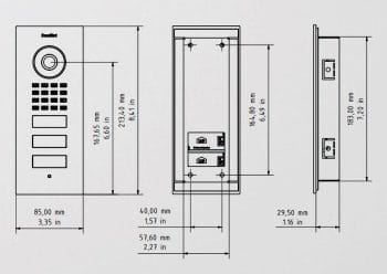 Multi-tenant buildings and businesses can use the D1102V flush-mount IP video door station with two units, two call buttons and a flush-mount housing