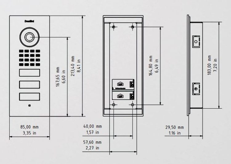 Multi-tenant buildings and businesses can use the D1102V flush-mount IP video door station with two units, two call buttons and a flush-mount housing