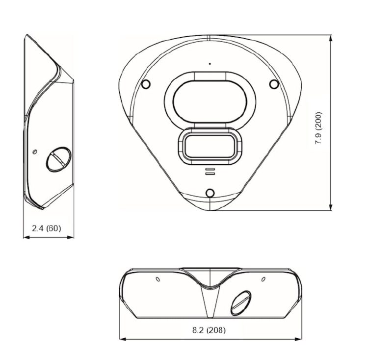 V2005CNR-W24IR Roughneck AI Corner Mount Camera Dimensions