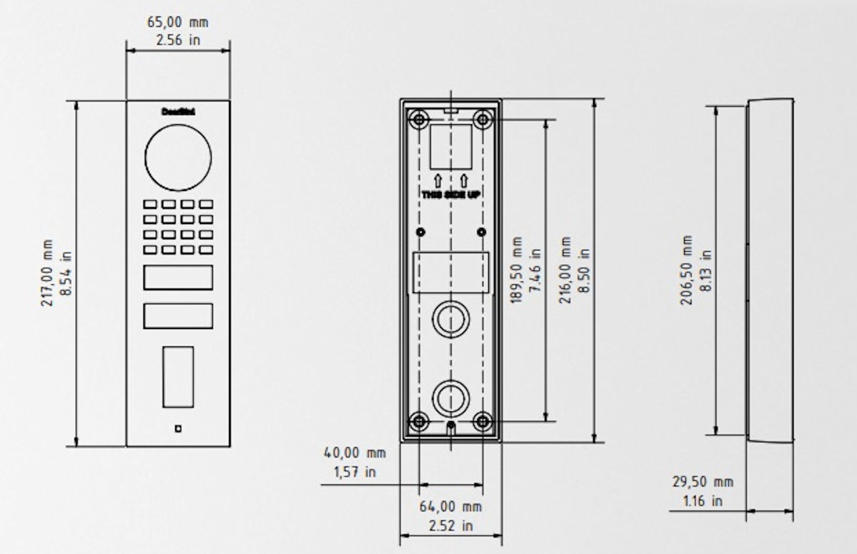DoorBird IP Intercom Video Door Station Doorbell D1101FV, Surface Mount Stainless Steel Metallic Finish DImensions