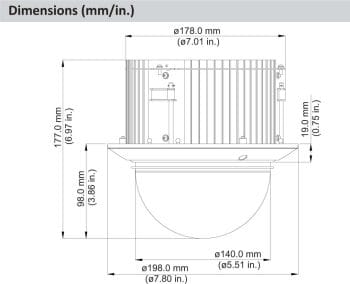 52C232Xanr 2MP Starlight In-ceiling PTZ Camera (32x Zoom) Dimensions