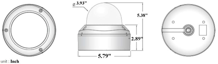 Eyemax UVI-2542V Superdome Series Indoor IR Dome 1080P HD-SDI Camera XDR-2542V, 2.8-12mm 12V DC Dimensions
