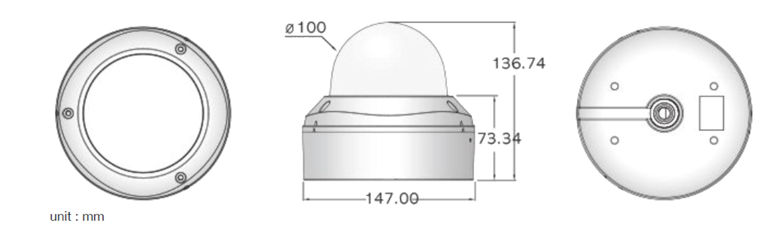 Eyemax UVI-2542V Superdome Series Indoor IR Dome 1080P HD-SDI Camera XDR-2542V, 2.8-12 mm 12V DC Dimensions