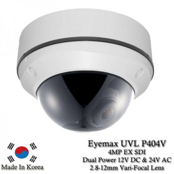 Eyemax UVL-P404V-WW dome camera. 4 Megapixels resolution, HD-SDI & EX-SDI technology, and waterproof and vandal-resistant design. IP68 ingress protection See in low light with True WDR and IR capabilities. Dual Power (AC 24V/DC 12V) Shop now!