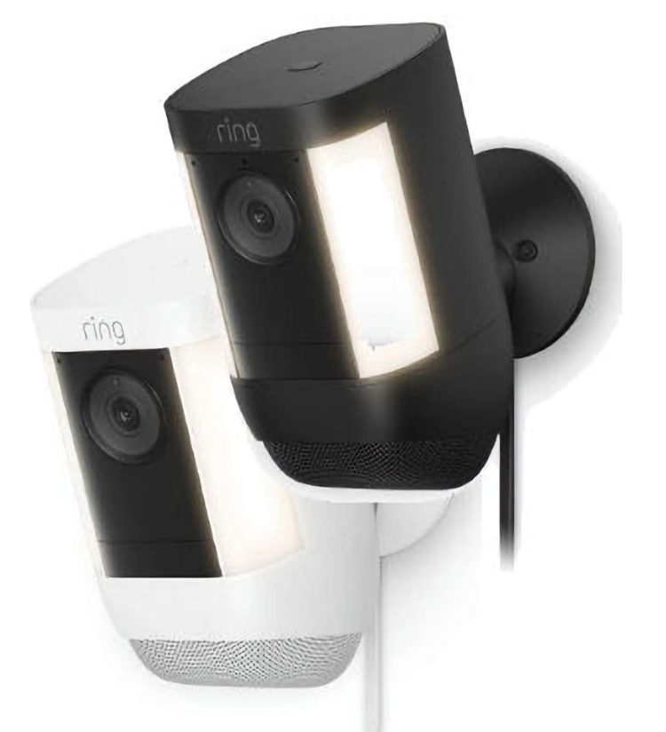 DB-RING-SLCP-PI Ring® Spotlight Cam PRO Plug-In offers two-way talk, built-in security siren, 3D motion detection, 1080p HDR video, 2 LED spotlights.