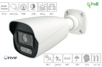 NCR-C5632-W28 5MP Full-Color Bullet Network Camera 3D DNR, True WDR, HLC, BLC, Defog, And ROI Coding, 1CH Audio Input, Built-In Micro SD Card Slot Up To 256 GB, DC12V POE Power Supply, IP 67 Ingress Protection