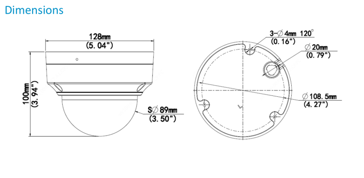 Uniview IPC3535SR4-ADZK-H camera dimensions drawing