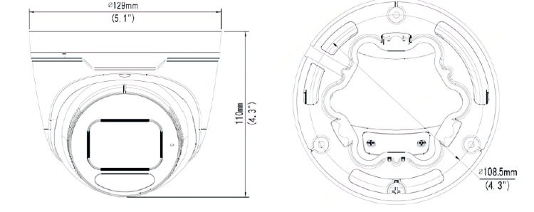 Uniview IPC3638SB-ADZK-I0 Black or White 8MP Outdoor Network Turret Camera Night Vision Up To 131 Ft 6kv Surge Protection and Smart IR Auto Control for Low-Light Conditions Dimensions