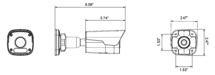 Uniview IPC2128LR3-DPF28LM-F 4K Mini Bullet Network Camera Offers 8Megapixel, Progressive Scan CMOS Sensor, IR-Cut Filter, WDR, Ultra 265, H.265, H.264, MJPEG Video Compression Dimensions