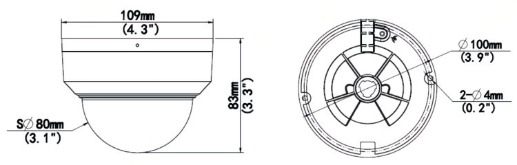Uniview IPC328SB-ADF28K-I0 4K 8 Megapixels HD Intelligent IR Fixed Dome Network Camera Dimensions