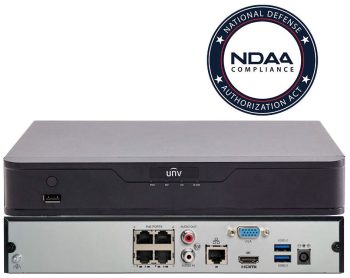 Uniview UNV NVR301-04X 4-channel 4K NVR with Ultra 265, NDAA compliance, ONVIF support, and efficient storage.