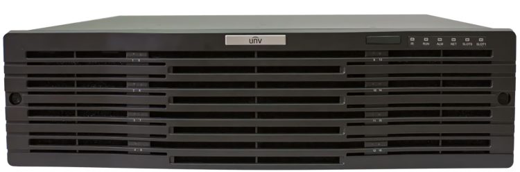 Uniview NVR516-32S 4K 32 Channels NVR Enjoy 12MP resolution recording, 2-way audio, and advanced protocols for reliable performance. Plus, 16 SATA Hard Drives and ANR technology Front