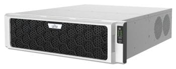 Uniview NVR816-128ER-IM-8G Ultra 265 H.265 and H.264 video formats 128-channel input up to 12MP resolution 16 SATA Hard Drive up to 16TB each ANR cloud upgrade N+1 Hot spare Left View