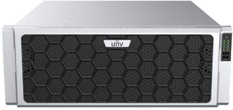 Uniview NVR824-128R 128-channel 24 SATA HDDs 10 TB each RAID 0-60 2 miniSAS 4 RJ-45 768Mbps 12MP CIF H.265 and H.264