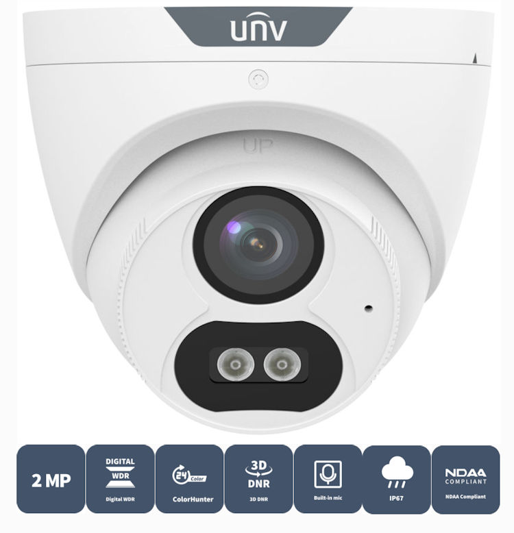 Uniview UAC-T122-AF28M-W 2MP ColorHunter HD Fixed Turret Analog Security Camera. 24/7 full-color imaging, multi-format compatibility, and advanced features for reliable indoor and outdoor monitoring.