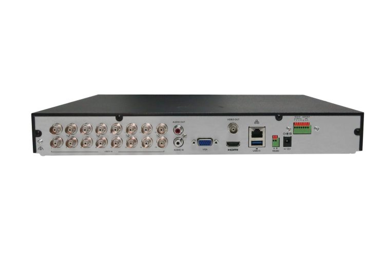 Uniview XVR302-16Q3 16 BNC and 24 IP Video Inputs 8MP HD-CVI TVI AHD 8 TB HDD 10 100 1000M NIC 1U Rack mountable NDAA Compliant Back View