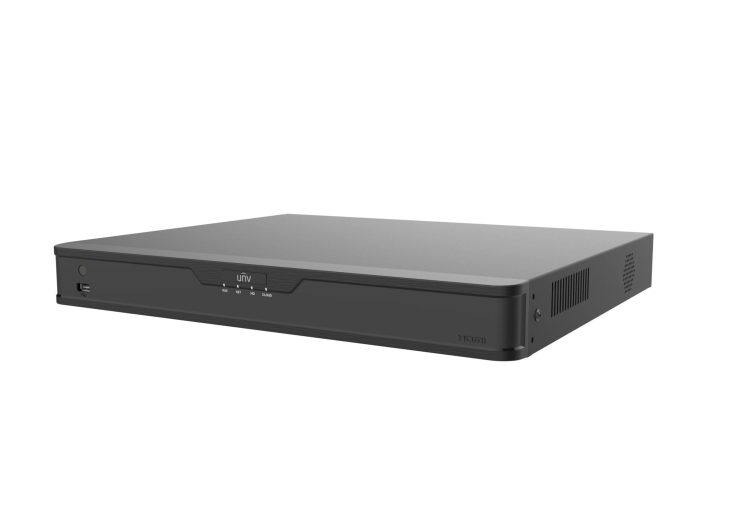 Uniview XVR302-16Q3 16 BNC and 24 IP Video Inputs 8MP HD-CVI TVI AHD 8 TB HDD 10 100 1000M NIC 1U Rack mountable NDAA Compliant Left View