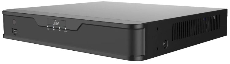 Uniview NVR301-08X-P8 8-channel 4K NVR with 8 PoE ports, 64 Mbps bandwidth, ONVIF support, and smart analytics.