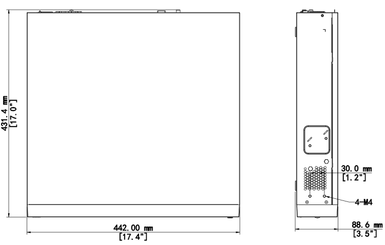 Uniview NVR508-32B network video recorder dimensional drawing