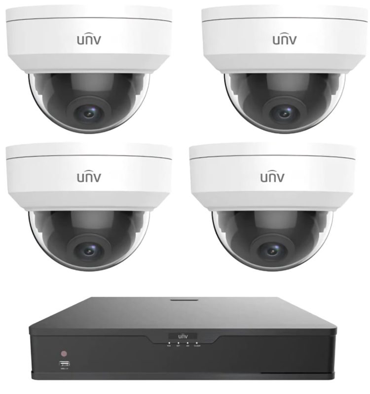 EK-S31P4D44T1 Uniview 4 Channel NVR Camera Kit 4Megapixel 4 x EC-D4F28M Vandal Dome Cameras and NVR301-04S3-P4 NVR EZView app - all you need for a secure surveillance system