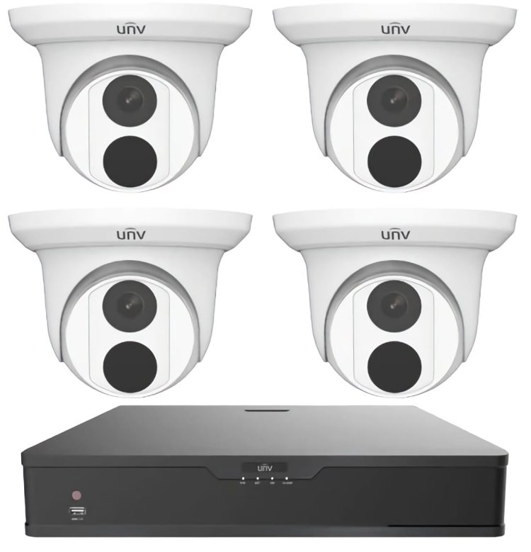 EK-S31P4T44T1 Uniview 4 Channel NVR Camera Kit 4Megapixel 4 x EC-T4F28M Cameras and Ethernet Cable NVR301-04S3-P4 NVR EZView app - all you need for a secure surveillance system
