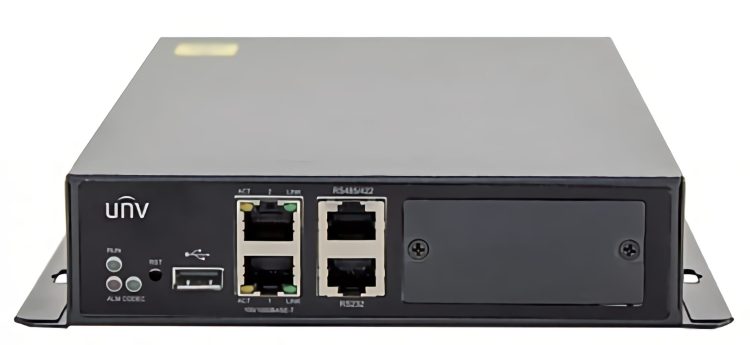 Uniview DC5301 High-def video decoder with HDMI, VGA, CVBS outputs. Supports up to 4K resolution and H.265, H.264, MPEG4, MPEG2, MJPEG. ONVIF and split display up to 16