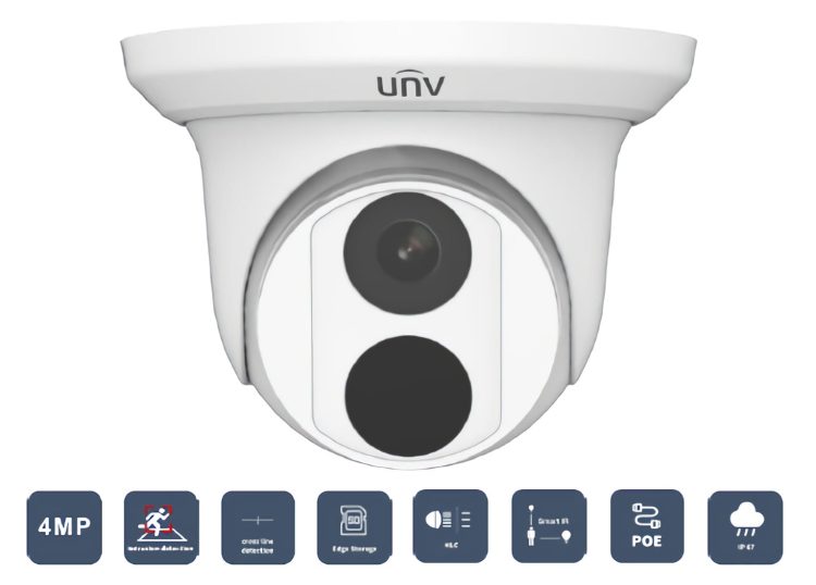 Uniview EC-T4F28M High-quality image with 4Megapixel Fixed Eyeball Network Camera. 1/3”CMOS sensor; 4MP (2560×1440)@25/20fps; 3MP (2304×1296)@30/25fps; 2MP (1920×1080)@30/25fps; 720P 1280×720)@30/25fps
