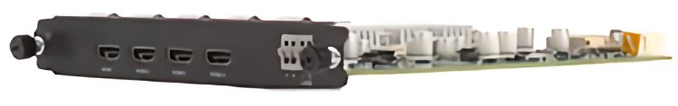 Uniview FB-HDMI4-C 4 Channel HDMI at up to 4K (3840×2160) resolution H.265 and H.264 video formats Decoder Card Up to 8×4K@30, 16×4MP@30, 32×1080P@30, 64×720P recording, 1, 3, 4, 5, 6, 7, 8, 9, or 16 multi-window Side View