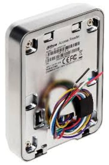 The Dahua DHI-ASR1101M-V1 is an RFID Reader With Keypad, Mifare Cards, RS485 or Wiegand 34, LED Indicators, Anti-Vandalism, And 12V DC. Perfect For Access Control Systems Back View