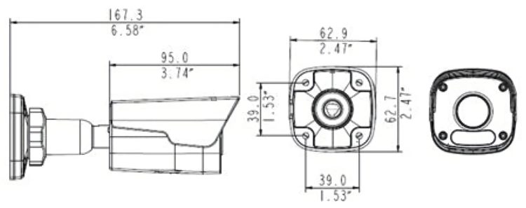 Uniview IPC2122LR3-PF40(60)M-D 2MP Mini Bullet Camera with Digital WDR IR Range Up To 30m Poe ROI Smart IR Dimensions