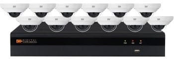 The DW-VP16V7BUN212 is a 16-channel DW-VG4162T16P NVR with a 2TB hard drive and 12 DWC-MV72Di28T outdoor dome IP security cameras.