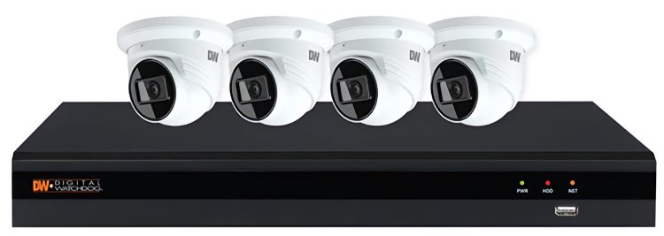 The Digital Watchdog DW-VP92T4VTF is an IP camera and recorder kit. It consists of four 4-megapixel fixed vandal turret cameras, one DW-VP92T4P, and four DWC-VSTB04Bi cameras. The system also has a 2TB HDD NVR and uses a network IP camera signal.