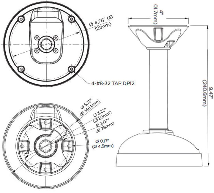 Securely Mount MEGApix Ai dual sensor IP dome cameras with Digital Watchdog DWC DSCM Bracket Dimensions