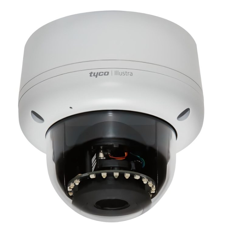 ExacqVision IPS02-D17-OI04 2MP IR mini-dome camera with 60 FPS, a varifocal lens, IP67, and IK10.