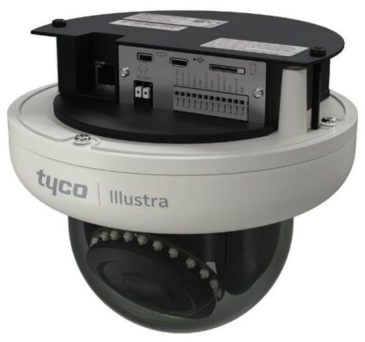 ExacqVision IPS02-D17-OI04 2MP IR mini-dome camera with 60 FPS, a varifocal lens, IP67, and IK10.