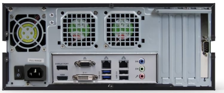Exacq 0804-02T-DTA-E Hybrid Desktop Recorder with 4 IP Cameras Licenses (64 max) and 8 Analog at 30 FPS, 2TB HDD Back View