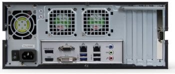 Upgrade your surveillance system with the Hybrid Desktop recorder 0804-04T-DTAL. Includes 4 IP camera licenses, 8 analogs, and exacqVision software Back View. Shop now at Collsam Distribution!