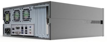 Upgrade your surveillance system with the Hybrid Desktop recorder 0804-04T-DTAL. Includes 4 IP camera licenses, 8 analogs, and exacqVision software Left View. Shop now at Collsam Distribution!