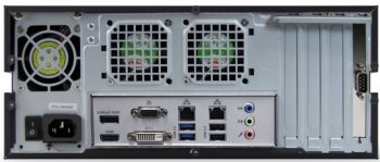 Rear-panel view of the ExacqVision 0804-02T-DTAL-E hybrid desktop recorder