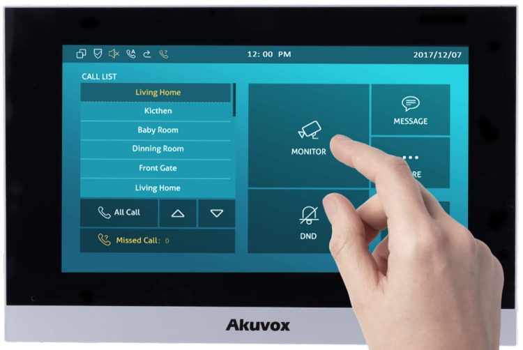 Akuvox C315W, a 7-inch Android touch communicator with audio and video capabilities via SIP 2.0 protocol. Compact and space-saving, it features a brilliant capacitive touch screen display and ONVIF compliance for recording Front View. Shop now at Collsam Security."