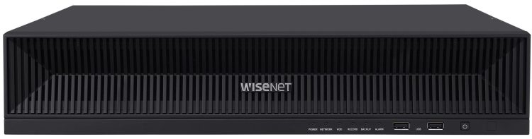 Hanwha Vision WiseNet XRN-1620SB1 NVR. 16-channel, 4K recording, PoE+ ports, AI search, and up to 24TB storage. Compatible with Wisenet IP cameras for seamless integration. Set up for remote viewing with Wisenet DDNS and a mobile app.