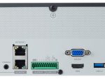 Hanwha Vision WiseNet XRN-1620SB1 NVR. 16-channel, 4K recording, PoE+ ports, AI search, and up to 24TB storage. Compatible with Wisenet IP cameras for seamless integration. Set up for remote viewing with Wisenet DDNS and a mobile app, Back View.