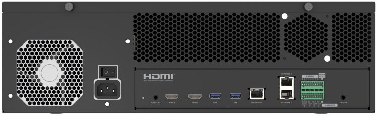 Upgrade your surveillance system with Hanwha Vision XRN-3220B4 8K NVR. With 32 channels, 520 Mbps recording, and AI search, it's a top choice for security Back View. Get yours now at Collsam!