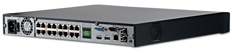 Eyemax EMNT-5216-16P-4K NVR. With 16 channels 16-PoE, 4K support and Automatic Network Replenishment Technology. It’s the ultimate choice for high-quality reliable recording Left View.