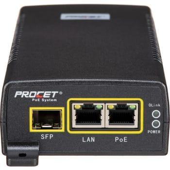 Upgrade your security system with Hanwha Techwin’s SPO-6011 60W PoE Injector. Compatible with various Ethernet standards, it powers multiple cameras and devices Front View. Shop now at Collsam Distribution.